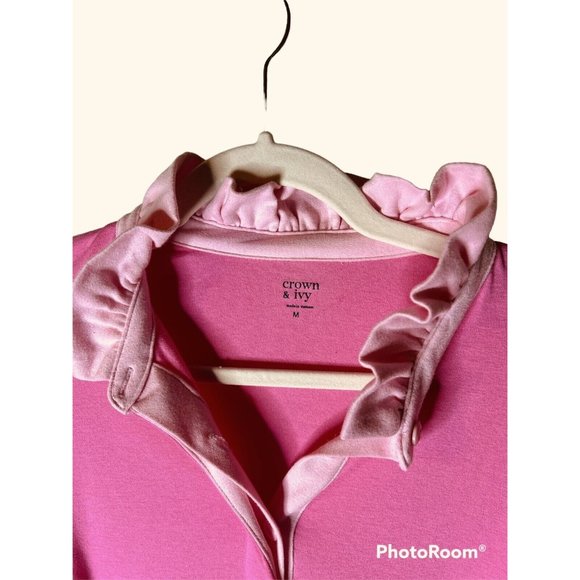 Crown & Ivy Womans Medium Pink 3/4 Sleeve Cotton Shift Dress - Picture 3 of 5